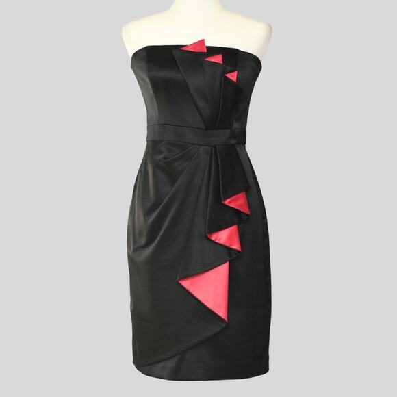 WHITE HOUSE BLACK MARKET Pleated Formal Strapless Dress Black & Pink Size 6 - Picture 1 of 8